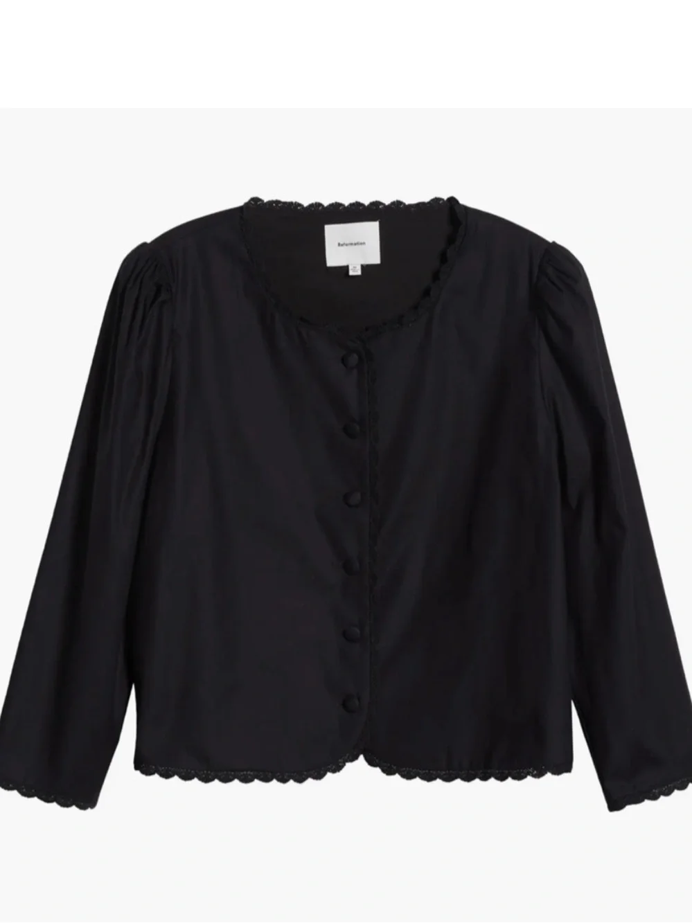 Reformation Black Lace-Trim Button Front Blouse